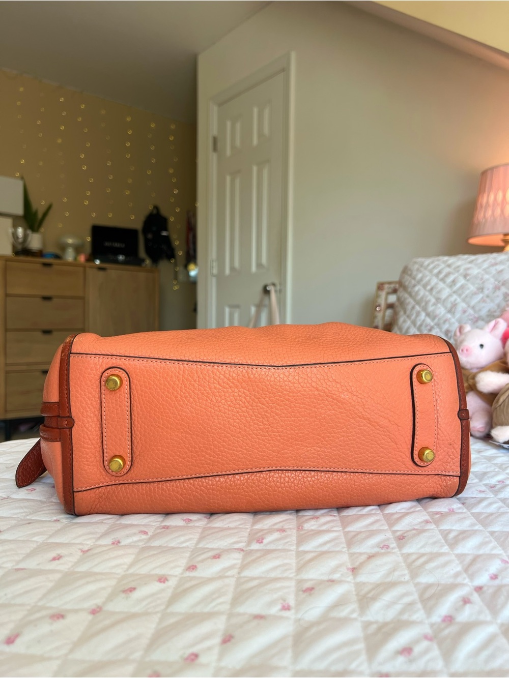 COACH Lori Coral Burnt Orange Colorblock Pebble Leather Vintage Shoulder Bag - Picture 6 of 9